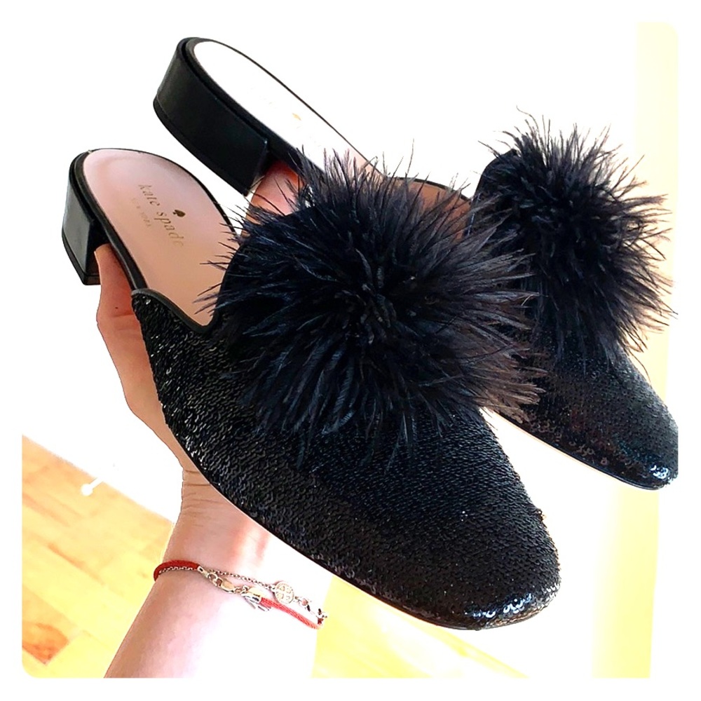 Never worn sequins and Pom Pom slide